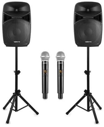 Vonyx VPS102A Sistema karaoke Bluetooth 600W con 2 micrófonos inalámbricos