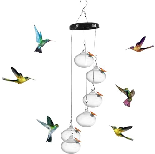 Kolibri-Futterspender 6er Set - Outdoor Kolibri Wasser-Futterspender mit Windspiel, Gartenornament, Vogelfutterstation, Fensterbank, Vogelfutterstation für Kolibris, Jays, Rotkehlchen, Spatzen