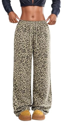 Pantalon Imprimé Léopard Femme Taille élastique Pantalon Jambe Large Fluide Femme Ample Grande Taille Printemps Automne Fashion Chic Pas Cher Confortable Casual
