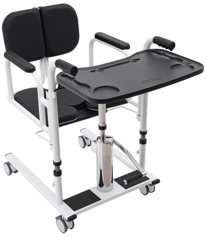 Capacidad de carga 330.7 Lbs Hidráulica Paciente Elevador Silla de Transferencia, Silla de ruedas Dos sistemas de freno, Apoyabrazos fijos (Negro)