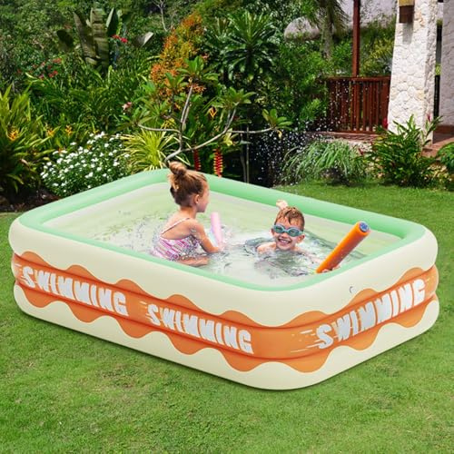 Inflatable Swimming Pool For Kids, 3 Rings Large Rectangular Pool, Blow Up Pools, Splash Pools For Children, Inflatable Paddling P-ool For Kids, Easy To Inflate