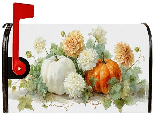 Fundas magnéticas para buzón, diseño de calabaza, diseño rústico de dalia, hiedra otoñal, color naranja, para decoración de patio delantero, 21 x 25.5 pulgadas