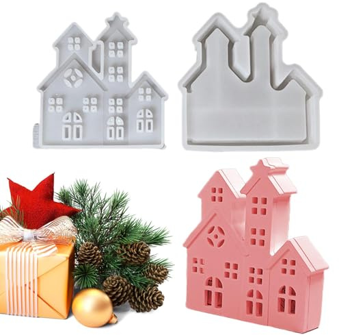 Christmas Silicone Moulds, Non-Stick Christmas Home Decoration, A Pair of Building Moulds, Casting Moulds, Suitable for Chocolate, Fondant, Clay, Living Room, Office, School, Birthday, Wedding