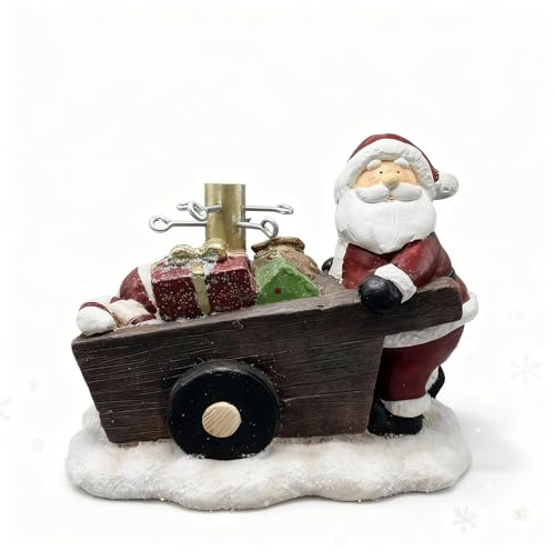 Glac Store Base Albero di Natale Decorativa, Carriola con Babbo Natale e Regali, 40,5x24x31 cm, Oro o Rosso Bianco (Rosso Bianco)