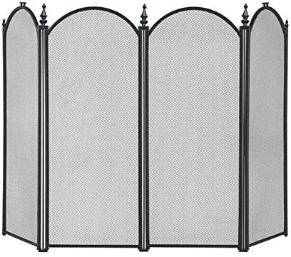 AISNXOQI Kaminschutz, groß, schwarz, 4 Paneele, Eisen, Kaminschutz, Metall, dekoratives Netz, massiver Stahl, Funkenschutz, Abdeckung für Outdoor-Werkzeuge, Zubehör, 47,2 Zoll x 31,5 Zoll