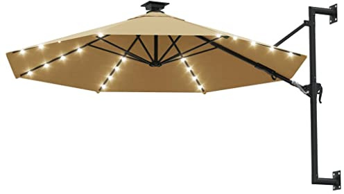 Generico Ombrellone da Giardino a Parete con LED 300 cm Tortora,Grigio Talpa,10.65kg,312525