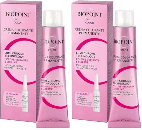 Biopoint Color - Crema Colorante Permanente con Fiala Hyaluplex Serum, Tinta per Capelli con Acido Ialuronico, Nutre, Idrata e Dona un Colore Brillante e Intenso, 60 ml (Confezione da 2)