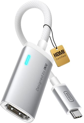 INIU USB C auf HDMI Adapter 4K@60Hz, USB Typ-C auf HDMI Adapter Ladegerät für MacBook Pro Air, iPad Pro, iPhone 17 16 15 Pro Max, Pixelbook, Pixel 10 9, Surface Pro, Dell, XPS, Samsung 25 24 Ultra etc