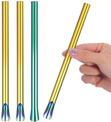 GARVALON Pajitas Reutilizables de Acero Inoxidable 304, Paquete de 4 Piezas Multicolor (estilos Variados), Pajita para Té Leche y Batidos, Agitador y Cucharilla Lavable Estilo Aleatorio