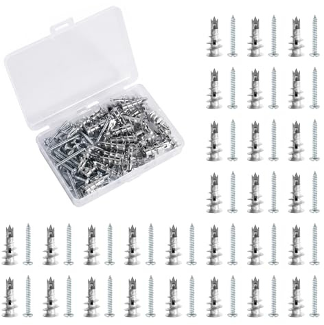 80 Piezas Fijaciones para Placas de Yeso, Tacos para Pladur Autoperforantes, Fijaciones Metálicas de Aleación de Zinc con Tornillos, para Hormigón y Ladrillo, Cuadros y Lámparas