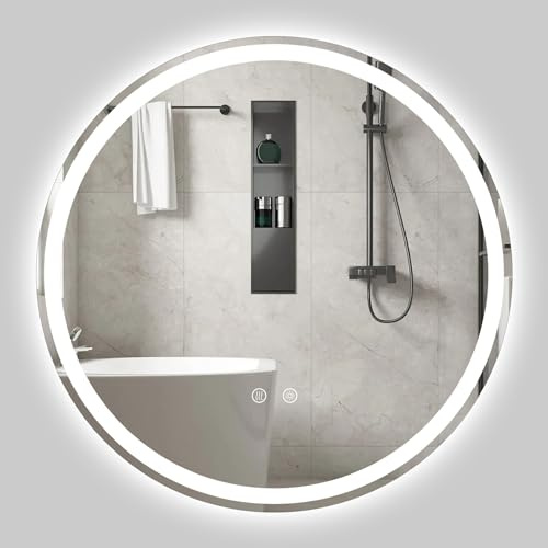 COSTWAY Spegel med belysning, rund badrumsspegel med beröringsbrytare, väggspegel av härdat glas med minnessystem, anti-dimningsfunktion, för badrum, sovrum, 70 cm