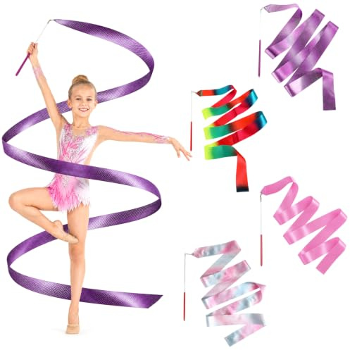 CAMETNG Lot de 4 bandes de gymnastique avec bâton, 200 cm, bandes de gymnastique rythmique dans des couleurs de rêve, bandes de danse pour gymnastique artistique, danse pour enfants, spectacle de