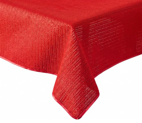 Tischdecke Outdoor Wetterfest - Gartentischdecke Eckig 130x160 cm Rot | Rutschfest, UV-beständig, abwaschbar & bei 30°C waschbar - Weichschaum PVC Tischdecke in 7 Farben
