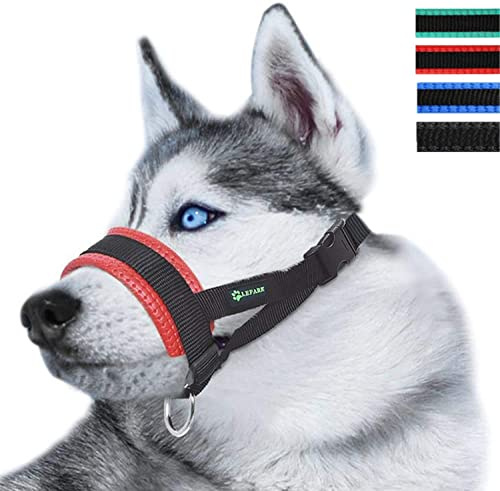 ILEPARK Maulkorb aus Nylon um Hunde vom Beisen, Bellen und Kauen abzuhalten, anpassbare Schlinge (L,Rot)