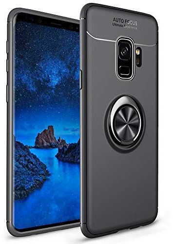 NALIA Ring Hülle kompatibel mit Samsung Galaxy S9, Schutzhülle Cover magnetische Silikon Handyhülle für KFZ-Halterung 360-Grad Finger-Halter, Phone Case Dünn Ständer Slim Etui Bumper - Schwarz