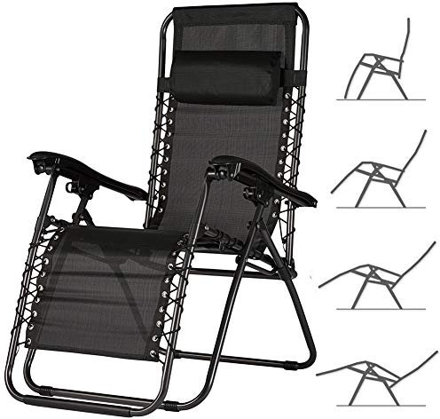 BAKAJI Sedia gravità Zero Sdraio da Giardino Poltrona Relax Pieghevole Salvaspazio Tubolari Acciaio 22mm Reclinabile Tessuto in Texilene Traspirante, Mare Spiaggia Piscina Arredo Esterno (Nero)
