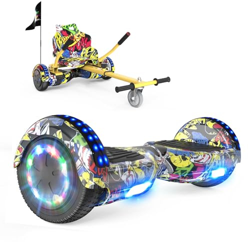 RCB Hoverkart Gyropode Hoverboard Kart pour Enfant et Adulte, Hoverboard et Kart avec Bluetooth-Musique/LED-Roue Clignotante, Cadeau pour Enfants