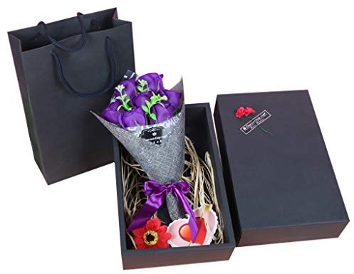 Katpost 7Pcs Savon Parfumé Fleur Cadeau Rose Bouquet Boîte Festival Cadeau,gel douche floral pétales de rose huile essentielle savon savon gel douche cadeau de mariage