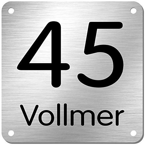Edelstahl Hausnummer Türschild Namensschild mit individueller Laser-Gravur * Modell 45 (150 mm x 150 mm)