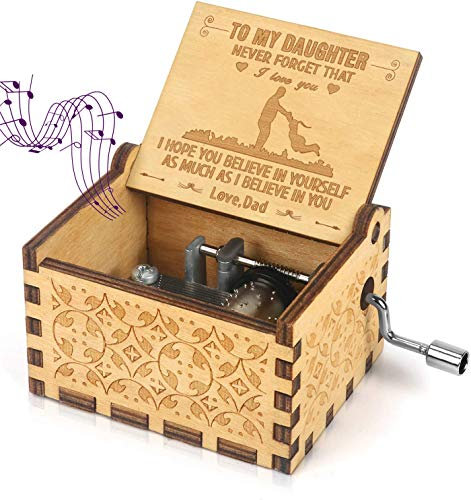 Sakruda Wooden Music Box for Daughter You Are My Sunshine,Gift from Dad to Daughter,Hand Crank Wood Music Box Laser Engraving Handmade Musical Box Mechanism Antique Gift for Kids on Birthday,Christmas