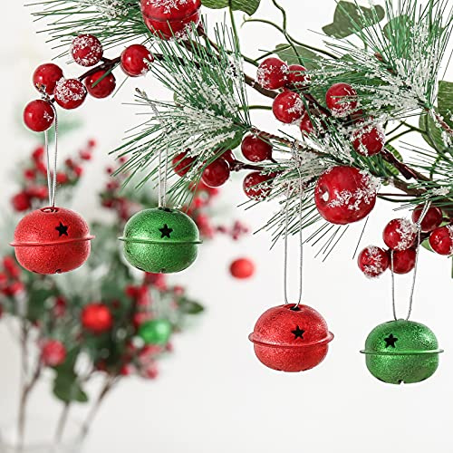 DAHI DAHI Glöckchen Weihnachtenbaum Anänger 24 Stück Schneeflocken Schellen Glocke für Weihnachtsdekoration (24stk rot +grün)
