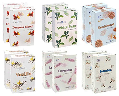 Stamford London 37354 Floral Variety Set Incense Cones - 12 Packs x 15 Cones
