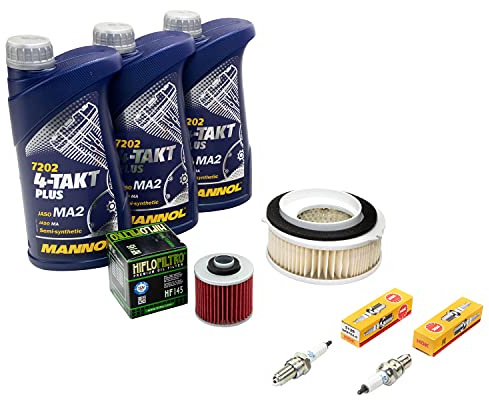 Wartungspaket Öl 3L + Luftfilter + Ölfilter + Zündkerzen für Yamaha XVS 650 XVS650 Drag Star Baujahr 1997-2007