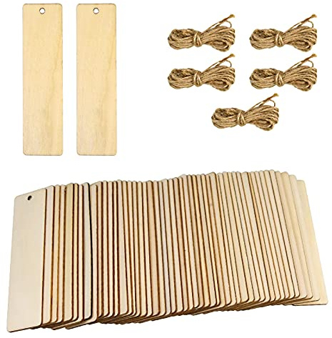 Gör-det-själv Träbokmärken - 50 Stycken Bokmärken i Trä, 12 x 3,2 cm Rektangel Tomma Bokmärken Med Hål Och Rep För Böcker - Jul, Födelsedag, Hantverk, Kvinnor Och Flickor