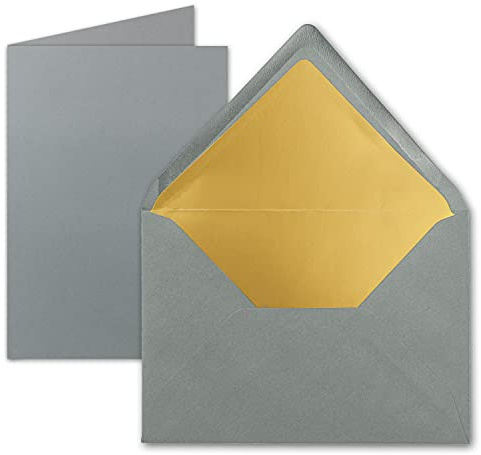 10 Sets - Faltkarten DIN A5 - Dunkelgrau (Graphit Grau) mit Umschläge DIN C5 mit Gold Metallic Futter - 14,8 x 21 cm - FarbenFroh by GUSTAV NEUSER