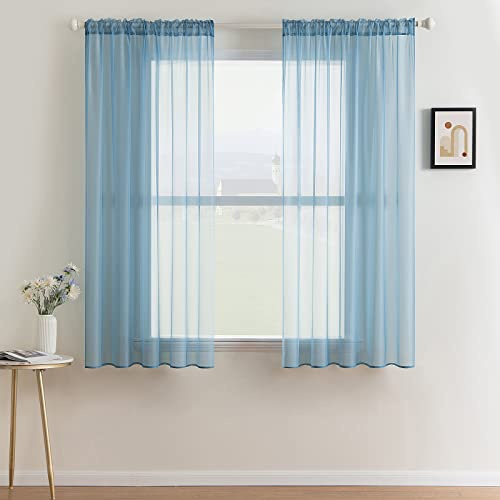 MIULEE Vorhänge Gardinen, Stangendurchzug Grau-Blau, 2er Set 160x140cm | Transparente Gardine aus Voile, Luftig Leicht, Einfarbig Dekoschal für Wohnzimmer & Schlafzimmer