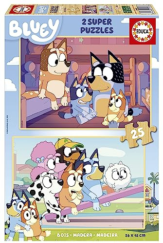 Educa - Holzpuzzle Bluey | 2x25 Teile Holzpuzzleset für Kinder | Bluey Kinderpuzzle, Holz Disney | ab 3 Jahren (19407)
