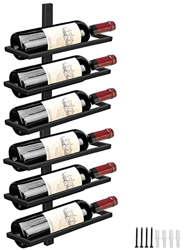 Giyiprpi Wand Weinregal Flaschenregal für 6 Flaschen, Metall Weinregal Hängend Wandmontage Weinflaschenregale, Wandregal Wein Aufbewahrungsregal für Küche Esszimmer Bar (Eben 6)