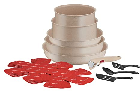 Tefal - Ingenio Delight Kochgeschirr, stapelbar, 17-teilig | Induktionspfanne und Kochtopf mit patentiertem abnehmbarem Griff, stapelbar zum Kochen, Schaben und Aufbewahren Ihrer