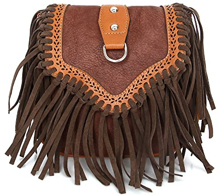 Petit sac à main à franges style western vintage bohème pour femme, marron clair