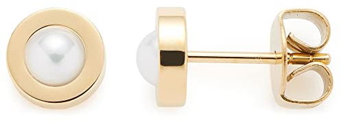 JEWELS BY LEONARDO Ohrstecker Isa 1 Paar • Ohr-Schmuck aus goldfarbenem Edelstahl • schlichter Stecker mit eingesetzter weißer Imitationsperle • Schmuck Geschenk für Frauen • 022877