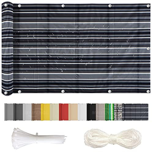 MAIFENGL Balkon Sichtschutz Balkonabdeckung Balkonverkleidung Blickdichte UV-Schutz Wetterfest Polyester, mit Ösen, Kabelbinder & Korde- Stripes-B|| 90x700cm