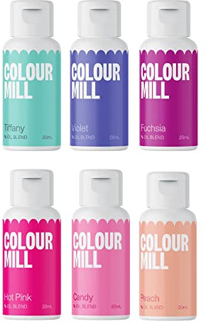 The Baked Studio Colour Mill Oil Based Food Colouring Gift Set - Tiffany Violet Fuchsia Hot Pink Cany Peach - Buttercream Fondant Sugarpaste Icing and Chocolate Colour (Fairytale), 120ml