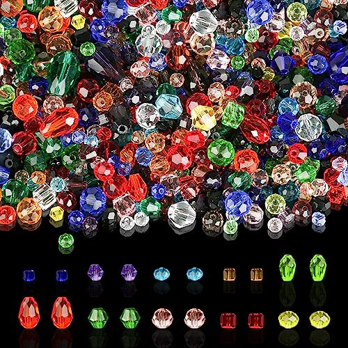 1 000 stycken kristallglaspärlor, 4/6/8 mm pärlor för att trä upp, med behållarlåda, glaspärlor med hål för pyssel, smyckestillverkning, gör-det-själv-halsband, armband, örhängen (12 färger)