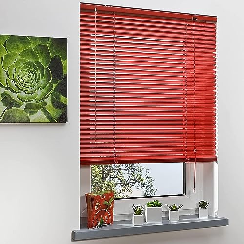 Sh000ad Aluminium Jalousie,Rot Jalousette Aluminium Fensterjalousie,Lamellen-Rollo für Sicht- und Sonnenschutz,Tür Fenster Seitenzugrollo,Wand-und Deckenmontage,Breite x Höhe (80x160cm)