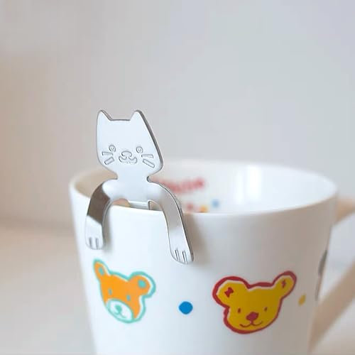 ZFKXGS 5 Stück Cat Teelöffel Dessertlöffel Klein Kaffee Espresso Löffel Süße Eislöffel Edelstahl 304 Spiegelpoliert Spülmaschinenfest für Haushalte Restaurants Kantinen Zucker Kuchen Eis Küchen Gadget