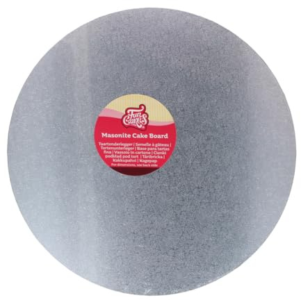FunCakes Masonite Cake Board Round Tortenplatte, Silver, Ø 25 cm | Runde Tortenplatte, Wiederverwendbar, Tortenboden zum Präsentieren von Torten und Kuchen, Hochwertige Qualität