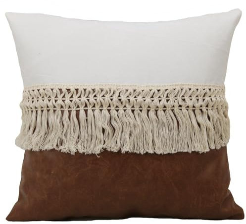 Egurs 1 Stück Kunstleder Kissenbezug Boho Kissenbezüge mit Quasten Dekokissenbezüge Leder Spleißen Kissenhülle Kissen Sofakissen Bezug Kopfkissenbezug Zierkissenbezüge für Hamdeko 45 * 45cm