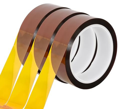 3 Rotoli 20mmX20m Alta Temperatura Nastro Adesivo Resistente al Calore, Nastro per Sublimazione Termico, Polyimide Kapton Tape Nastro per Saldatura Stampante 3D Schede Sublimazione e Isolamento (A)