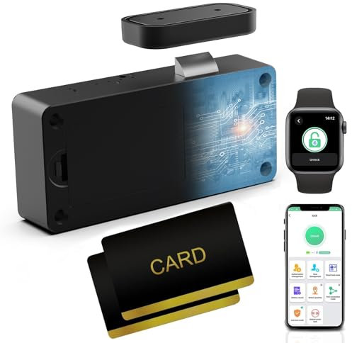 Cabinet Lock RFID Card NFC Hidden Dresser Drawer Lock eLinkSmart - Cupboard Door Lock with Bluetooth APP for Child Safety Kitchen Pantry Furniture Black