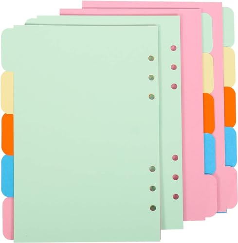 Parallelower 25 feuilles Intercalaires Classeur A5 Papier pour Séparateurs A5 Séparateurs Registre avec 6 Trous Feuillets Intercalaire 5 Couleurs pour Planificateur de Carnet(21 * 14cm)