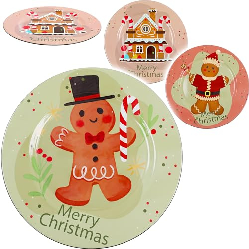 alles-meine.de GmbH 3 Stück Teller/Platzteller Weihnachten - Pfefferkuchen Ø 33 cm - großer Unterteller/Plätzchenteller - Weihnachtsteller rund flach - Dekoteller - GED..