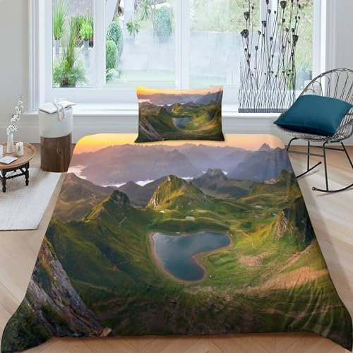 MEFESE Valle a forma di cuore Set Di Biancheria Da Letto Con Stampa Di 3D, Copripiumino Con Cerniera 2 Pezzi,Incluso Copripiumino E Federe,Biancheria Da Letto Per Ragazzi E Ragazze Single（135x200cm）