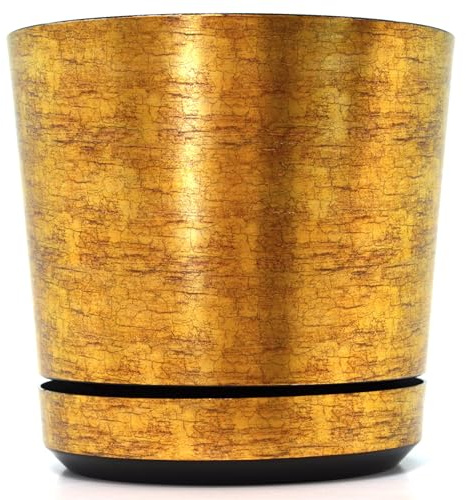 Dekorativer Blumentopf mit Untersetzer 32 cm Muster 014 - Antikes Gold - 19 L - Robuster Kunststofftopf - Elegante Deko für Palmen & große Pflanzen - Verschönern Sie Ihr Zuhause mit modernem Design