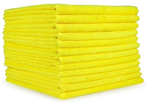 AKW Microfiber All Purpose Cleaning Cloth, Bulk Microfiber Towel for Home, Reusable and Lint Free Cloth Towels for Car, Yellow Color (12 Count)