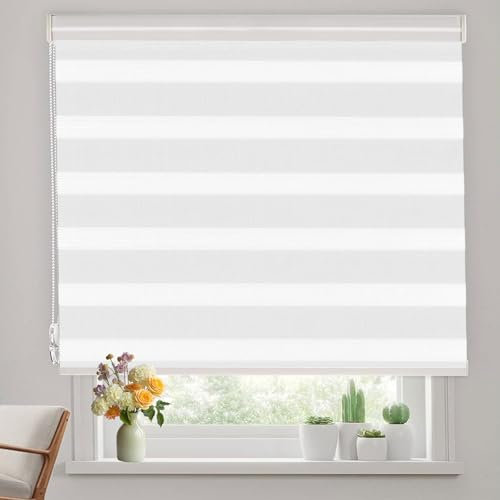 Doppelrollo Klemmfix Verdunkelung 40 x 150 cm Sichtschutz Sonnenschutz Dachfenster Verdunkelungsrollo Inkl. Zubehör für Fenster Und Tür, Weiß